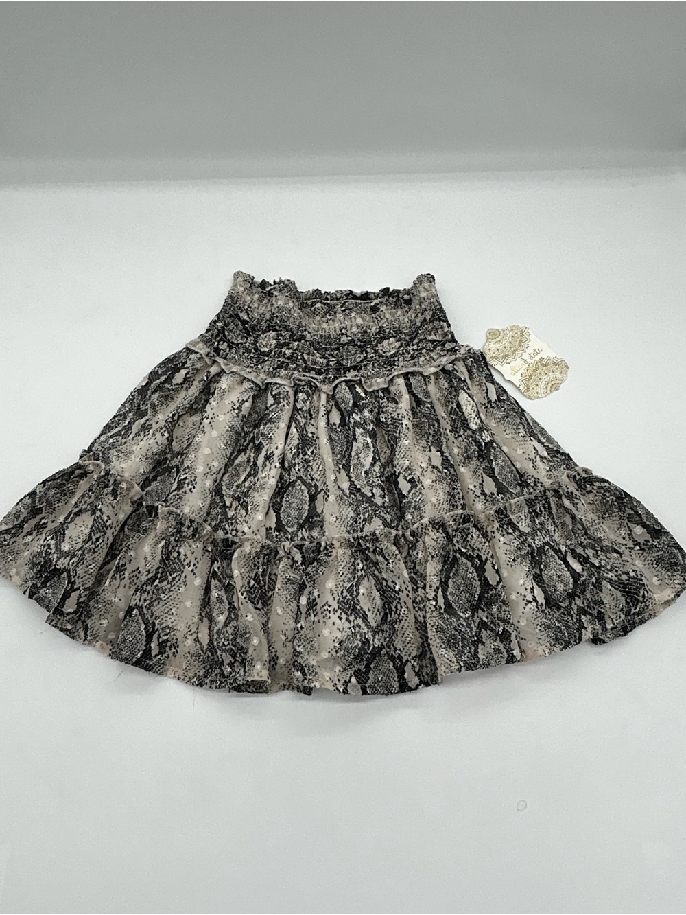 Altar'd State Beige and Black Snake Print Tiered Skater Skirt Size XS (NWT)